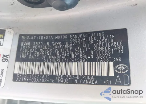 2015 Toyota Corolla L from USA, damaged, VIN 2T1BURHE1FC445993